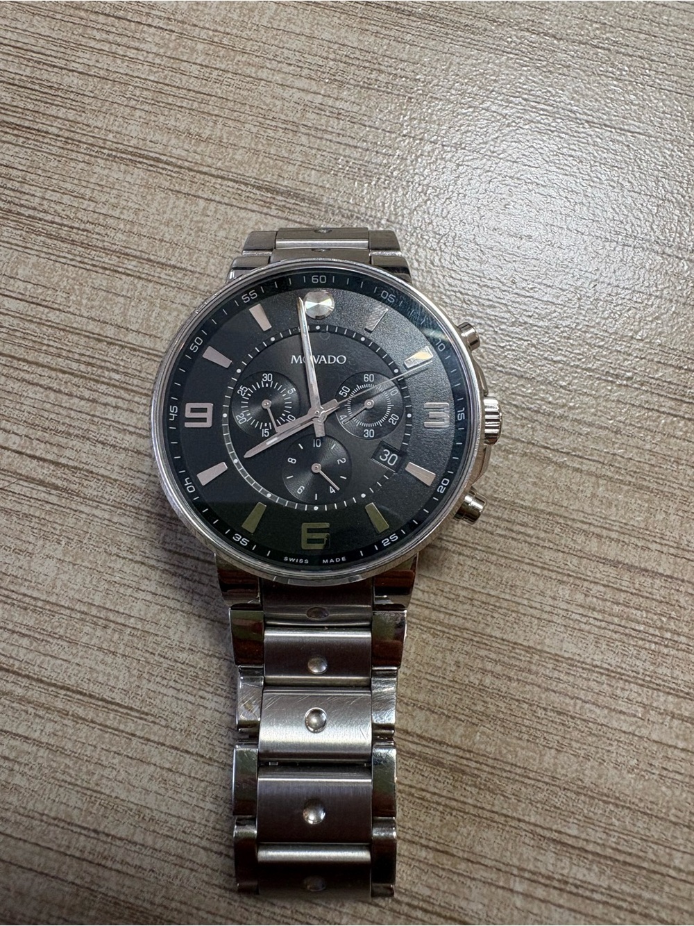 Movado Black Dial Stainless Steel Chronograph Watch
